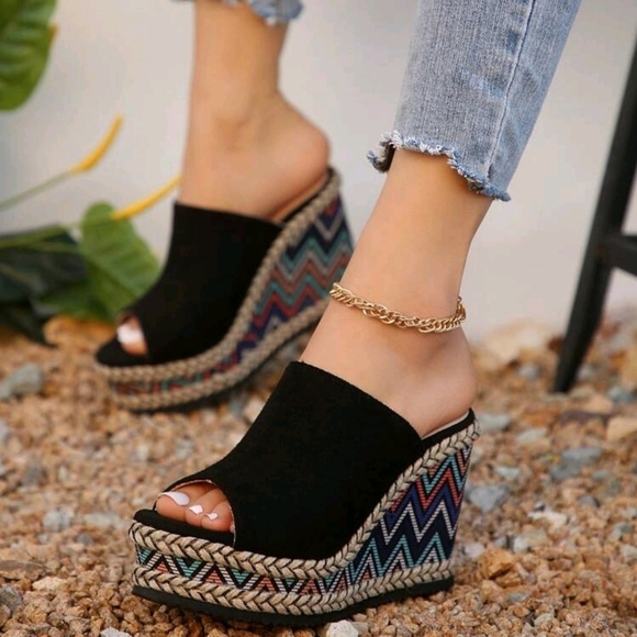 Shoes - Bohemian Mules Women Fashionable Colorful High-Heeled Slippers With Platform